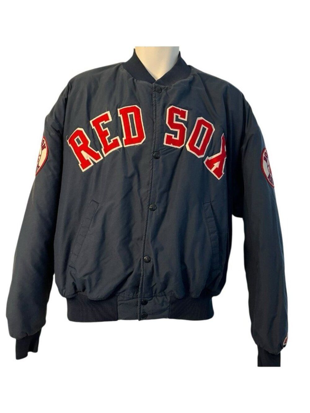 Boston Red Sox Mens XL Swingster Jacket Snaps Blue Nylon Lined Made in USA Vtg